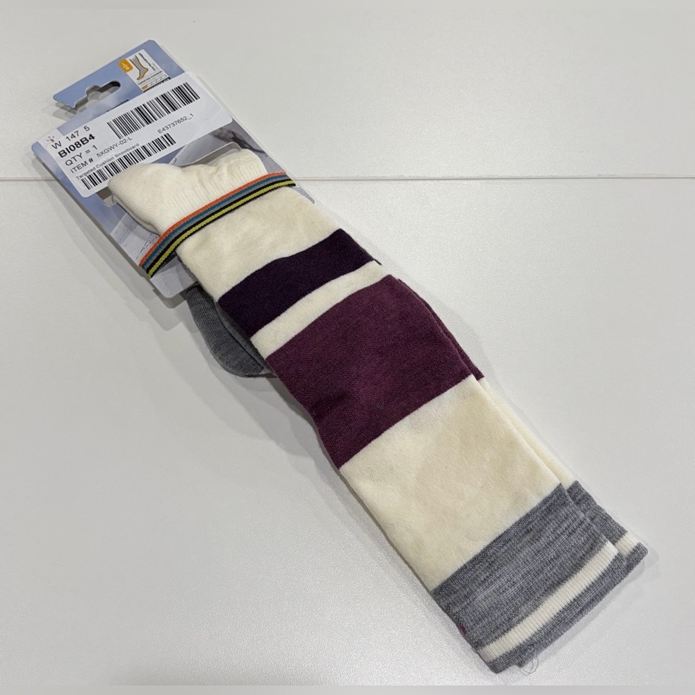 Smartwool Women's Large Snowboard OTC Socks Targeted Cushion White Purple NWT